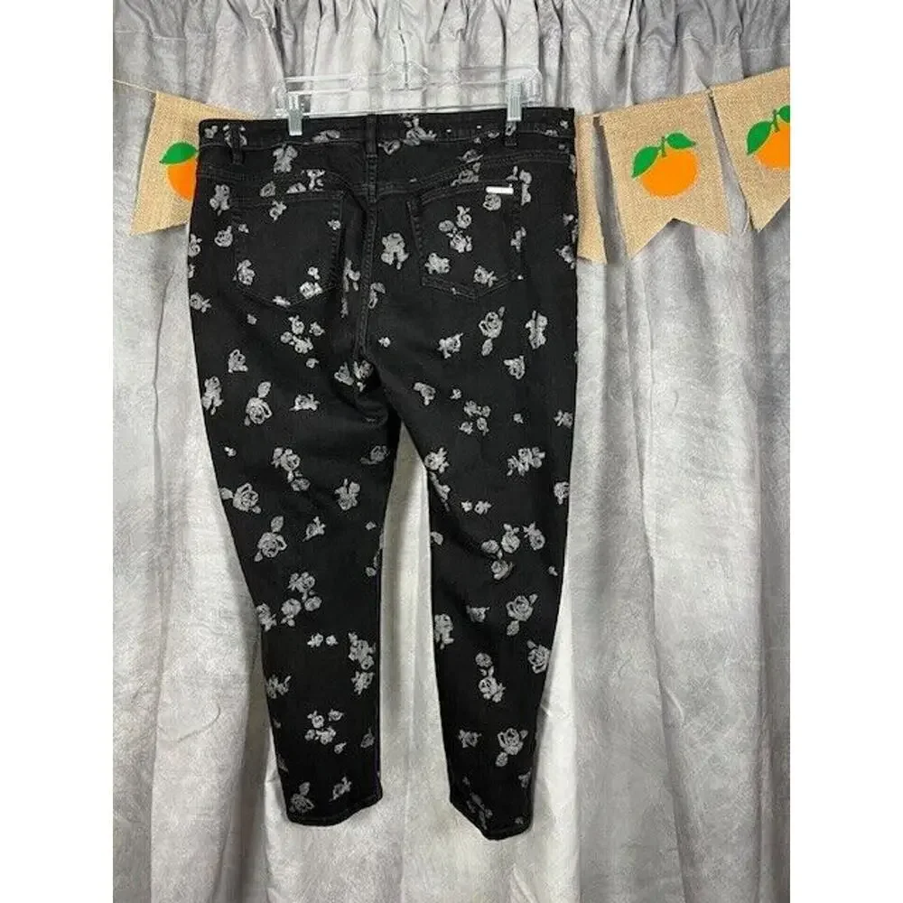 Michael Kors Izzy Cropped Skinny Black Jeans with Silver Flowers Size 16W